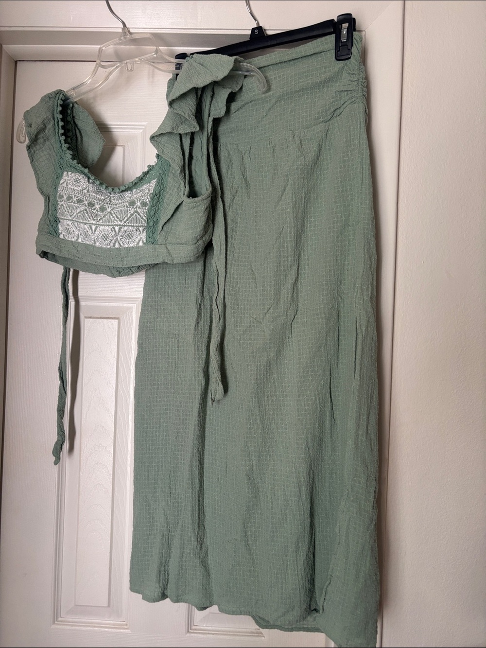 Sage Green set with tank and Maxi Skirt with Tie Waist - Women's Wrap-Style